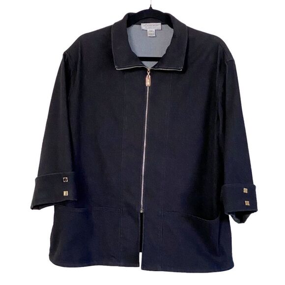 St John Sport by Marie Gray Black Denim Zip Up Jacket Sz S - Picture 1 of 12